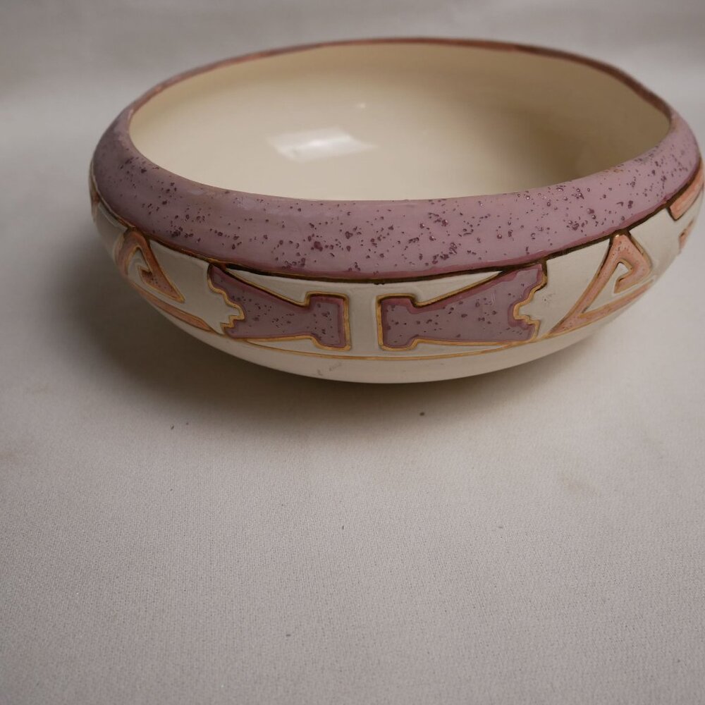 Koshari Studios Handmade Ceramic Bowl With Unique Geometric Pattern & Pink Accen - Picture 7 of 9